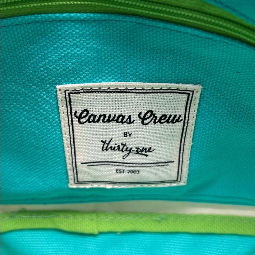 Canvas Tote Bag by Thirty one Cream/Teal   10x4
